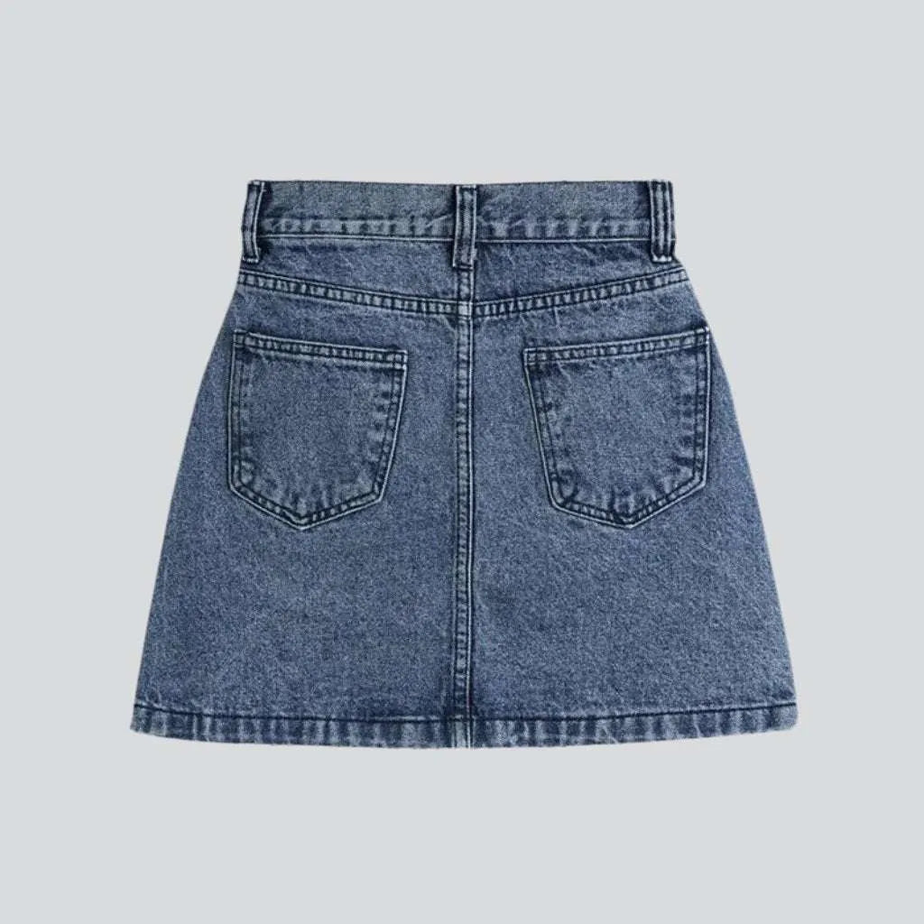 Vintage whiskered mini denim skirt