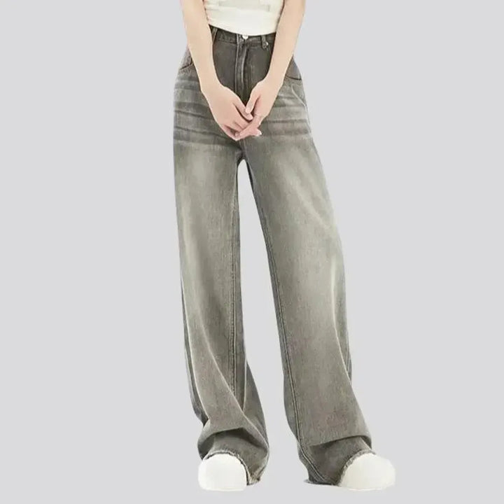 High rise baggy faded line jeans for ladies