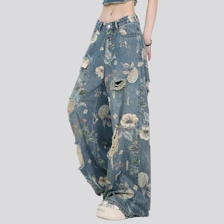 Baggy fit floral print women's jeans