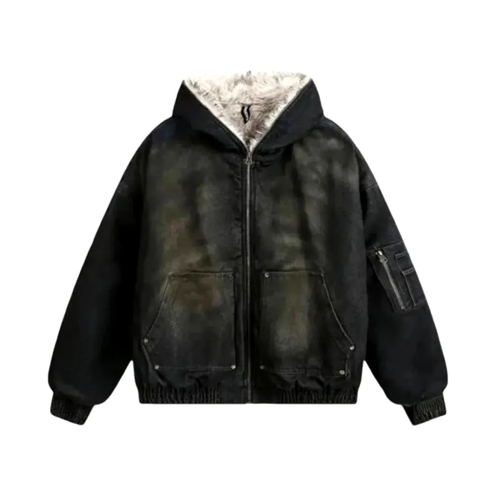 Oversized Men's Jeans Bomber Jacket - Black