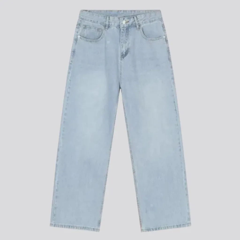 Mid rise baggy light wash jeans for men