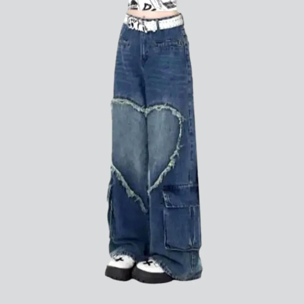 Embroidered baggy jeans
 for ladies