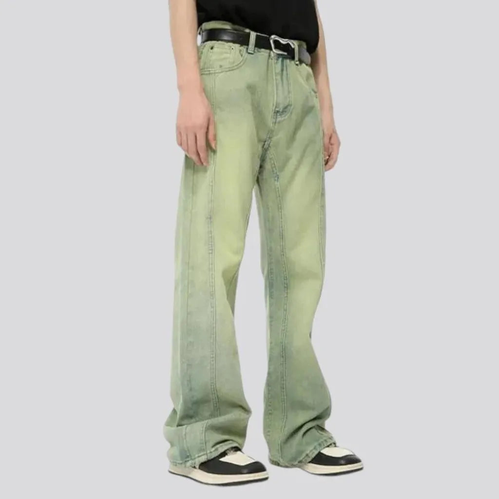 Light wash yellow-cast men's jeans