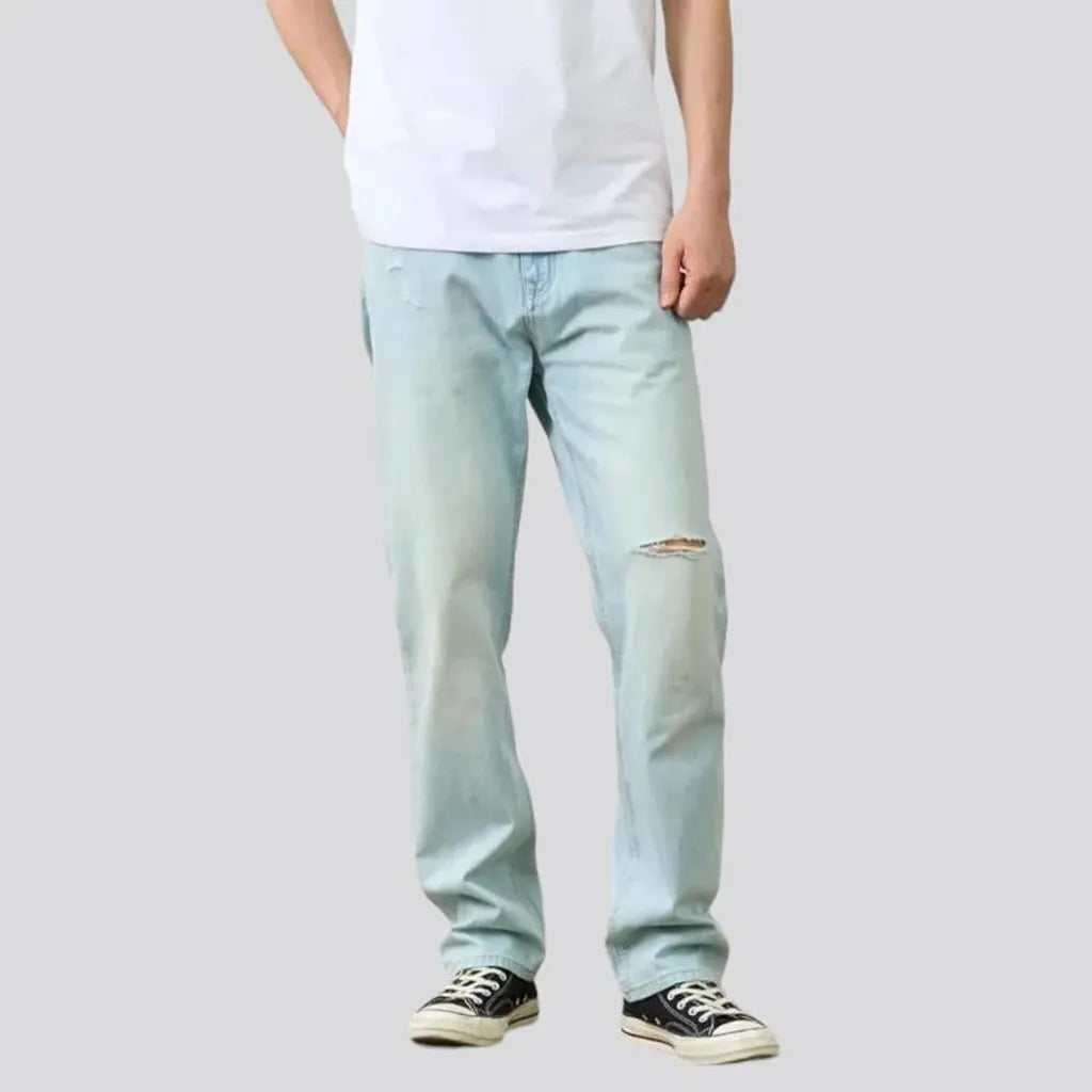 distressed, baggy, bleached, sanded, 11oz, high-waist, zipper-button, men's jeans | Jeans4you.shop