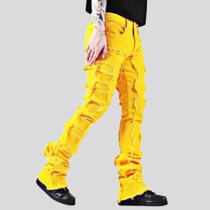 Distressed patchwork style men's jeans