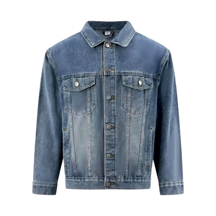 Sanded Casual Style Men's Denim Trucker Jacket - Blue