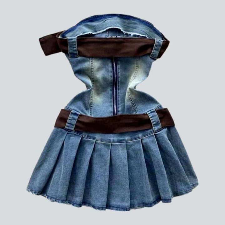 Strapless denim dress with belts