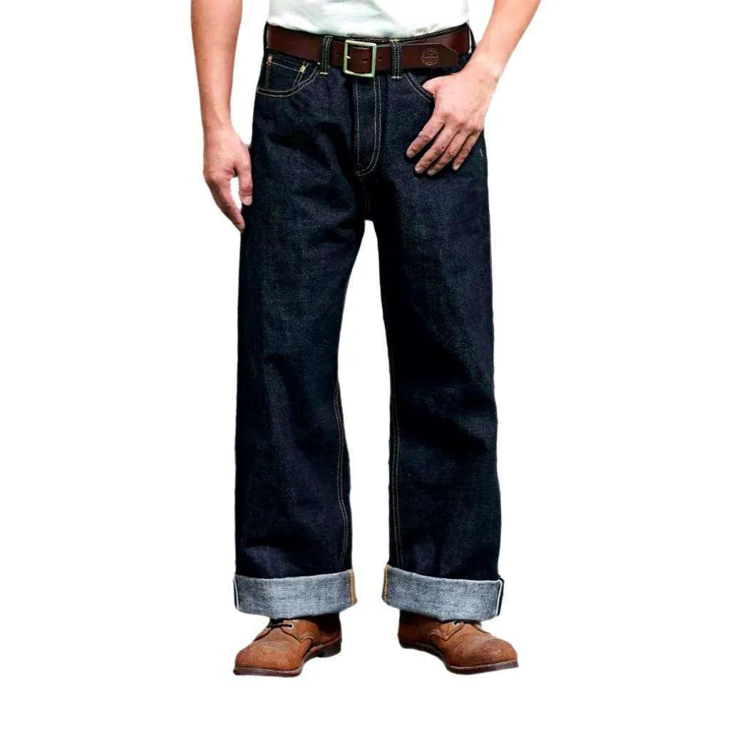 Back cinch self-edge jeans
 for men