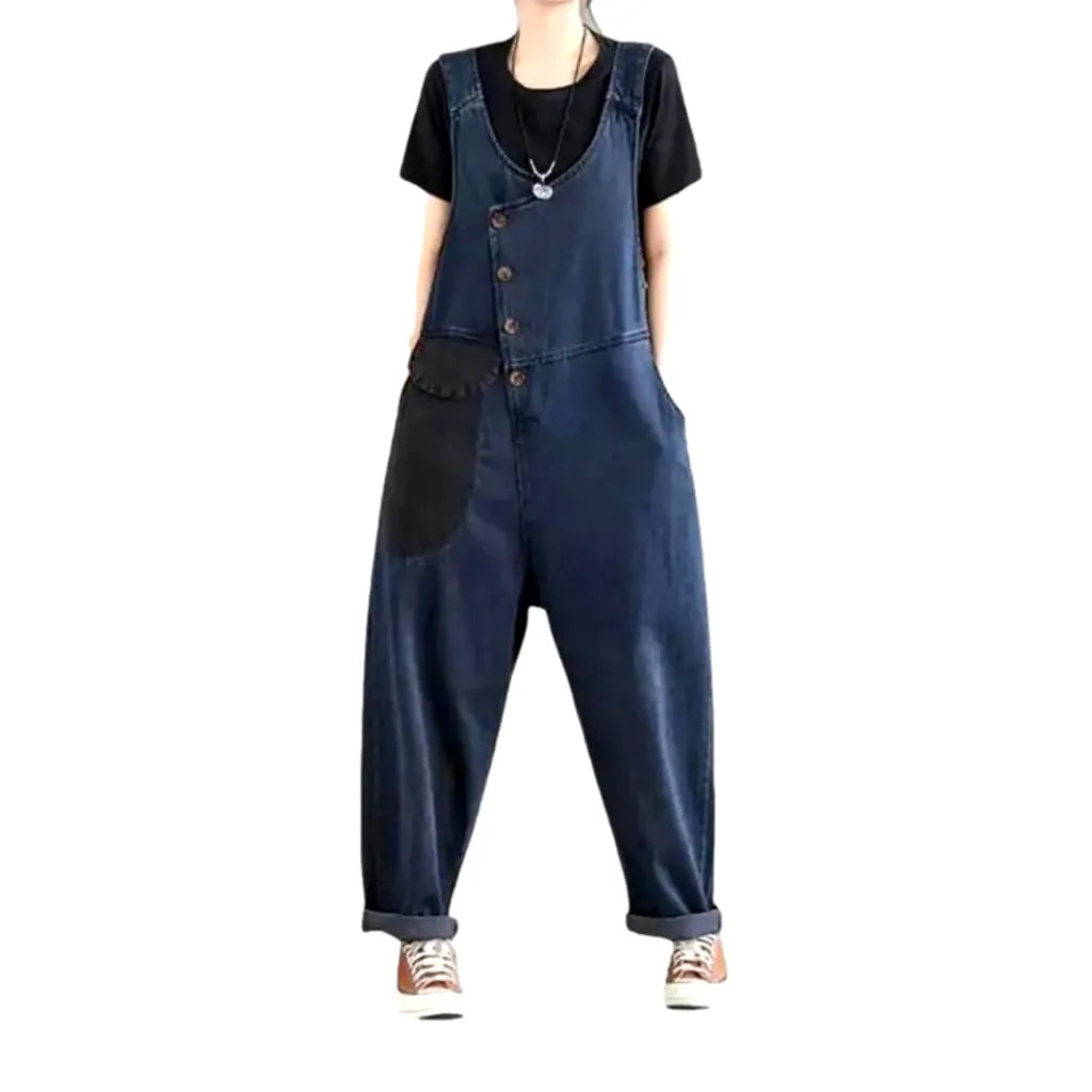 Baggy Denim Jumpsuit for Women - Dark Blue