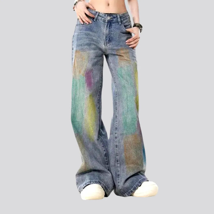 Baggy Fit Lined Printed Jeans for Women | Jeans4you.shop