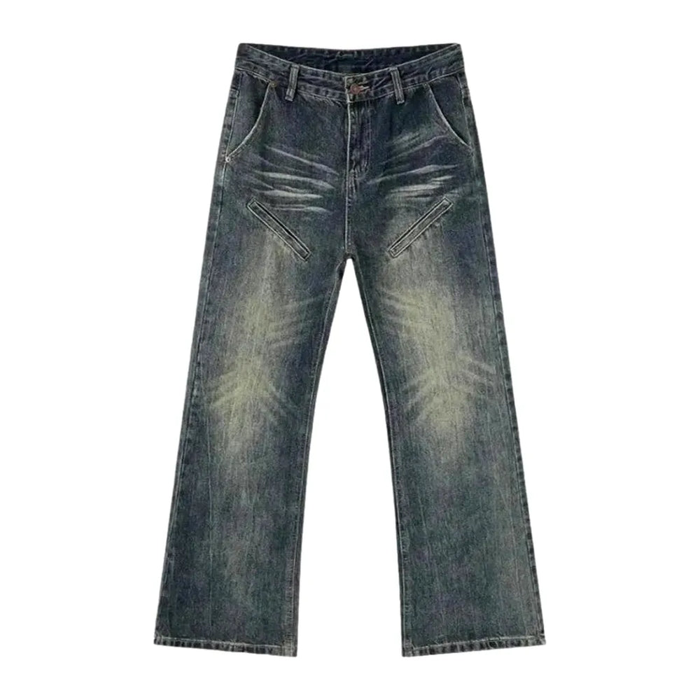 Baggy Over Dyed Whiskered Jeans for Men - Blue