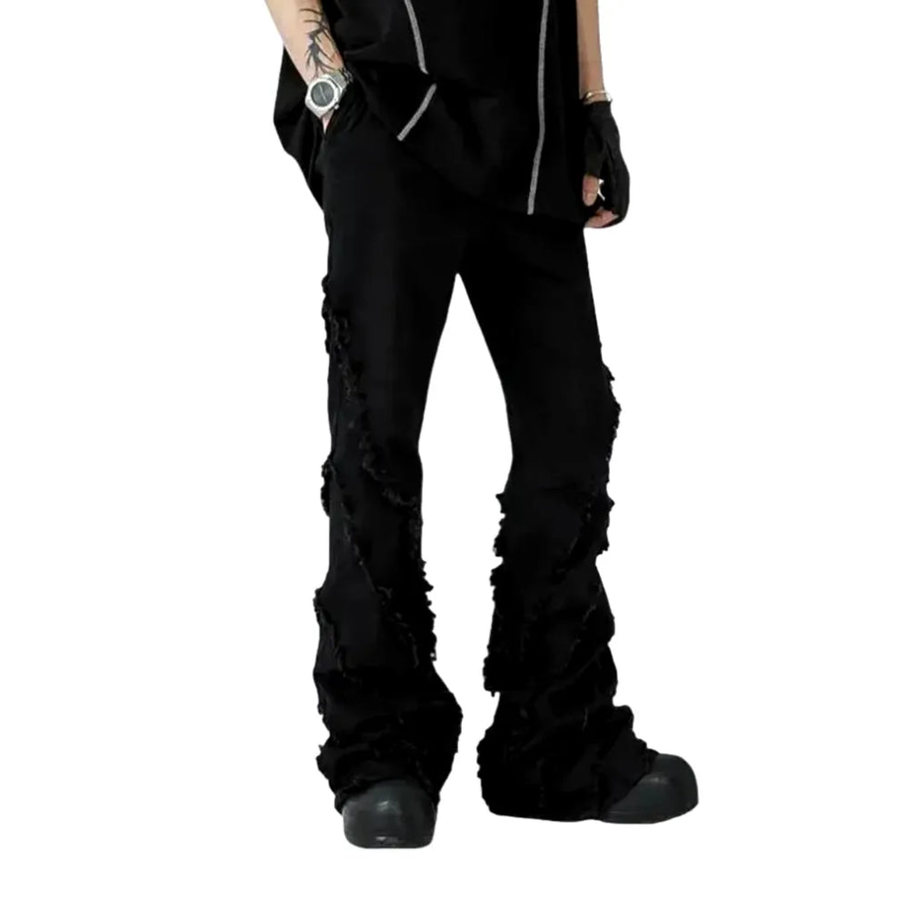 Fashionable Boho Frayed Edge Jeans for Men - Black