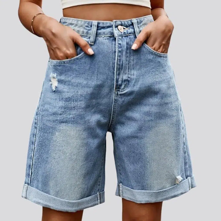 Sanded women's denim shorts