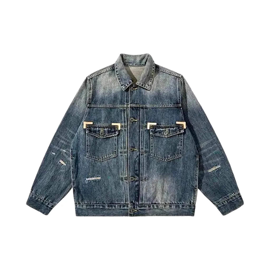 Boho Medium Wash Men's Denim Jacket - Blue