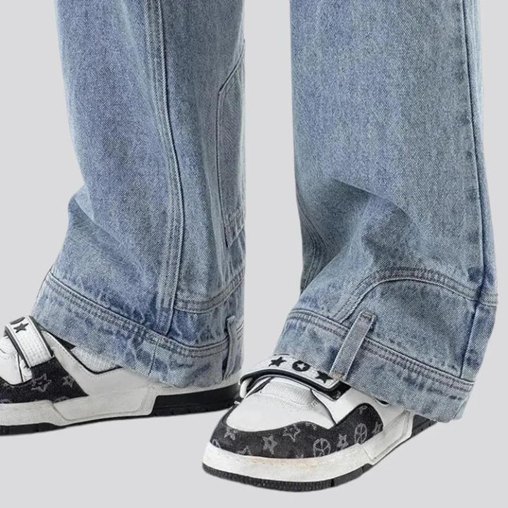 Sanded baggy mid rise street jeans for men