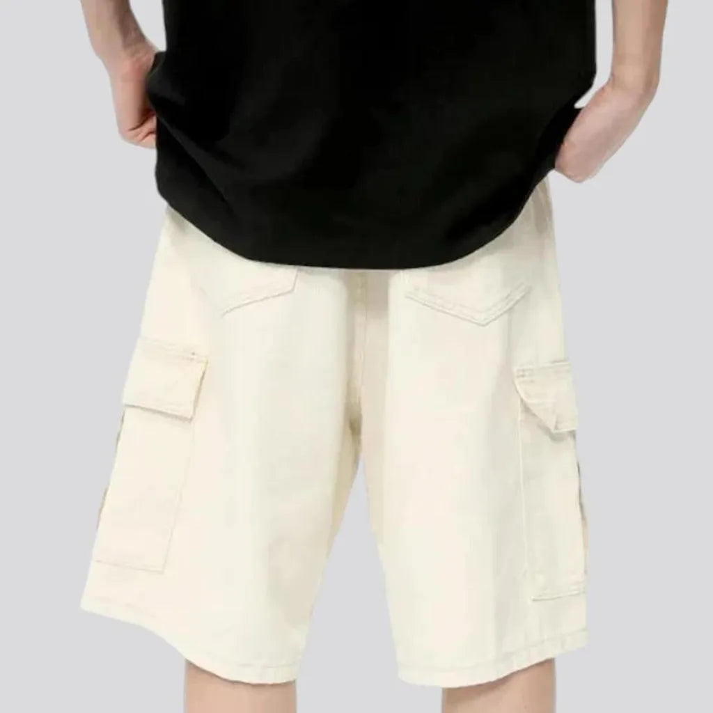 Trendy color pattern mid rise denim shorts for men