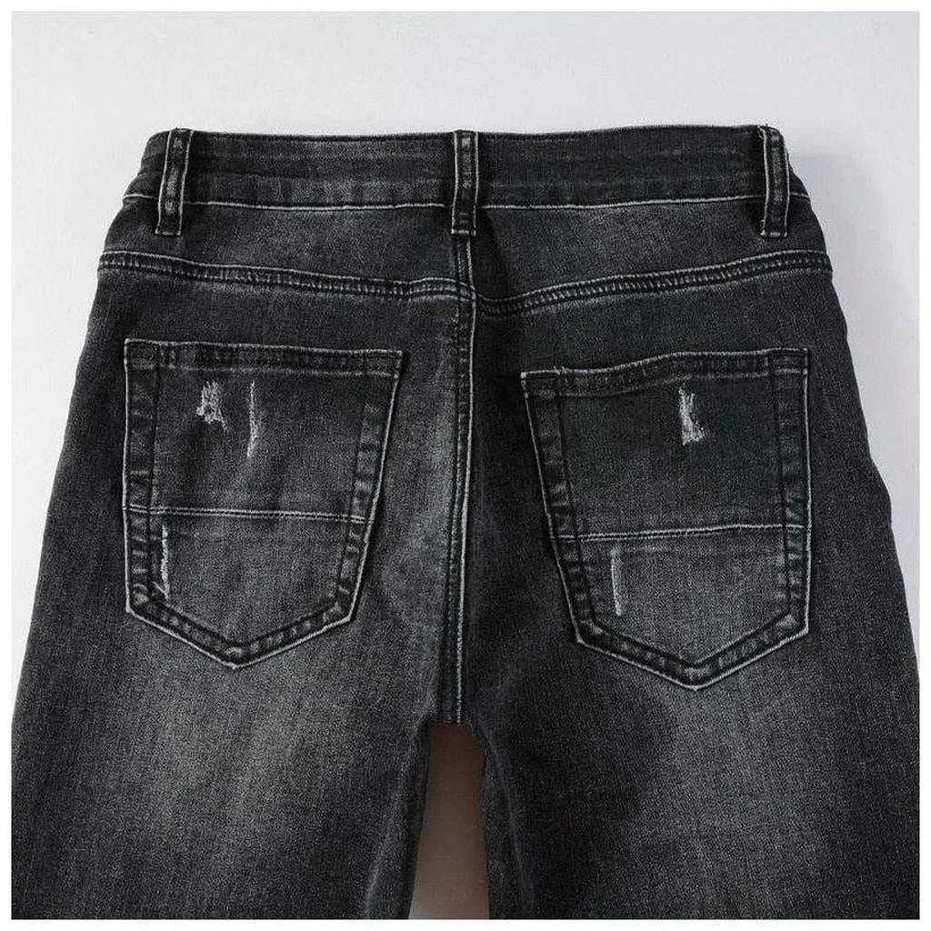 Black skinny distressed men's jeans