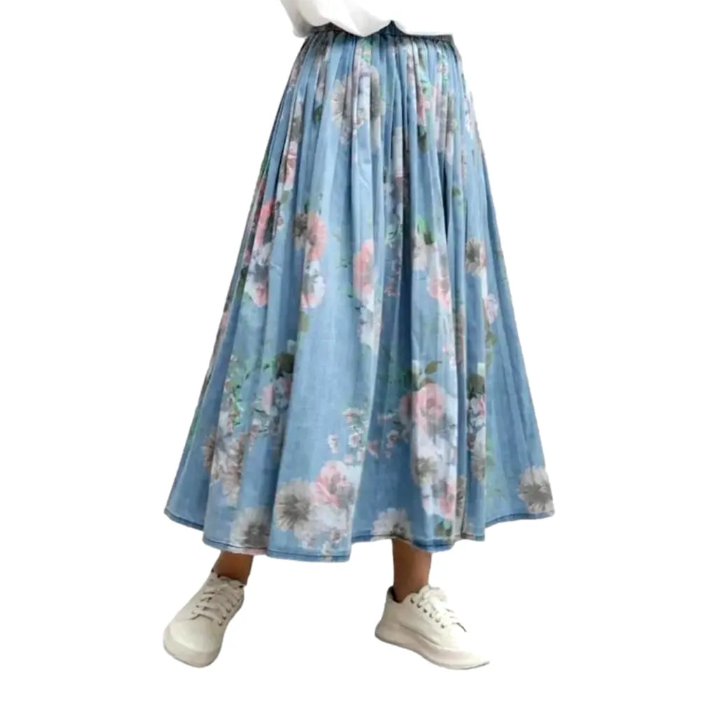 Boho high-waist women's jean skirt
