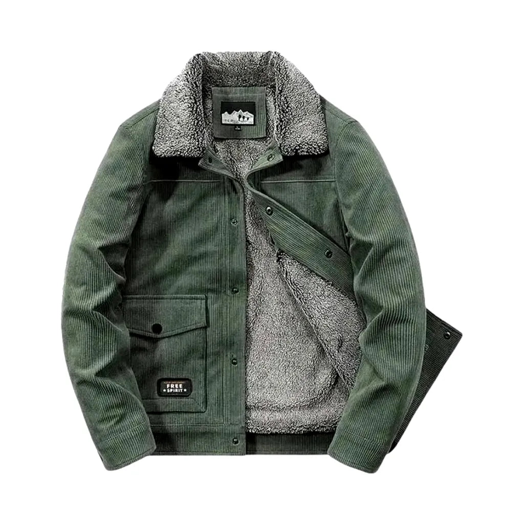 Boho Casual Men's Corduroy Coat - Green