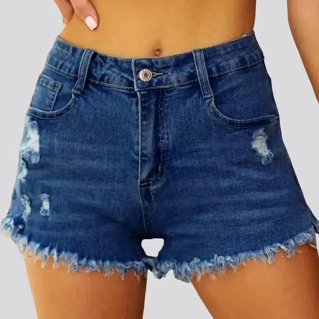 Grunge straight denim shorts for ladies