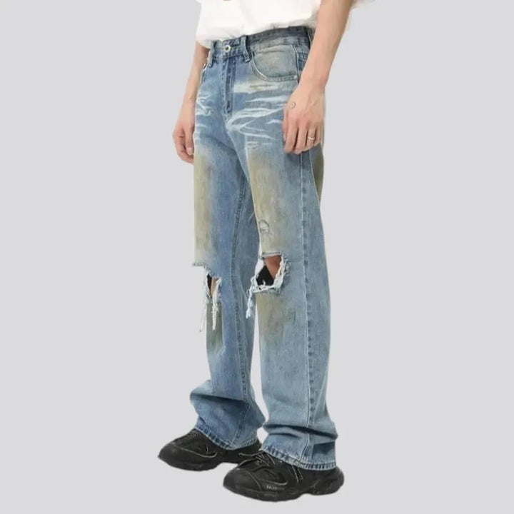 Light wash straight fit men's jeans