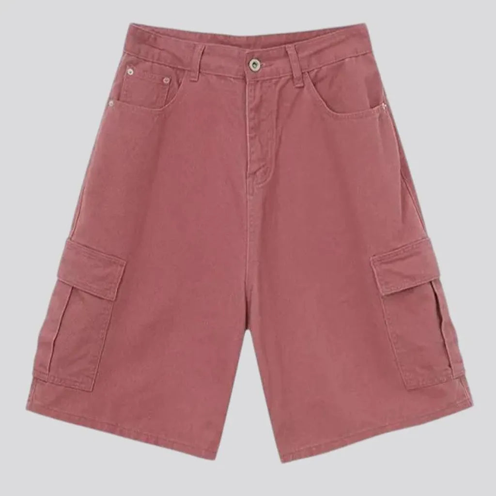 Baggy style cargo men's denim shorts