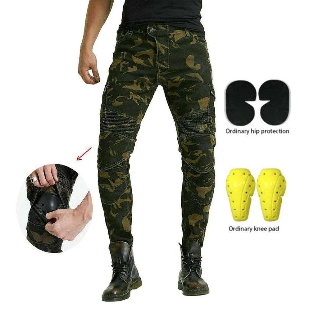 Camouflage men's biker denim pants