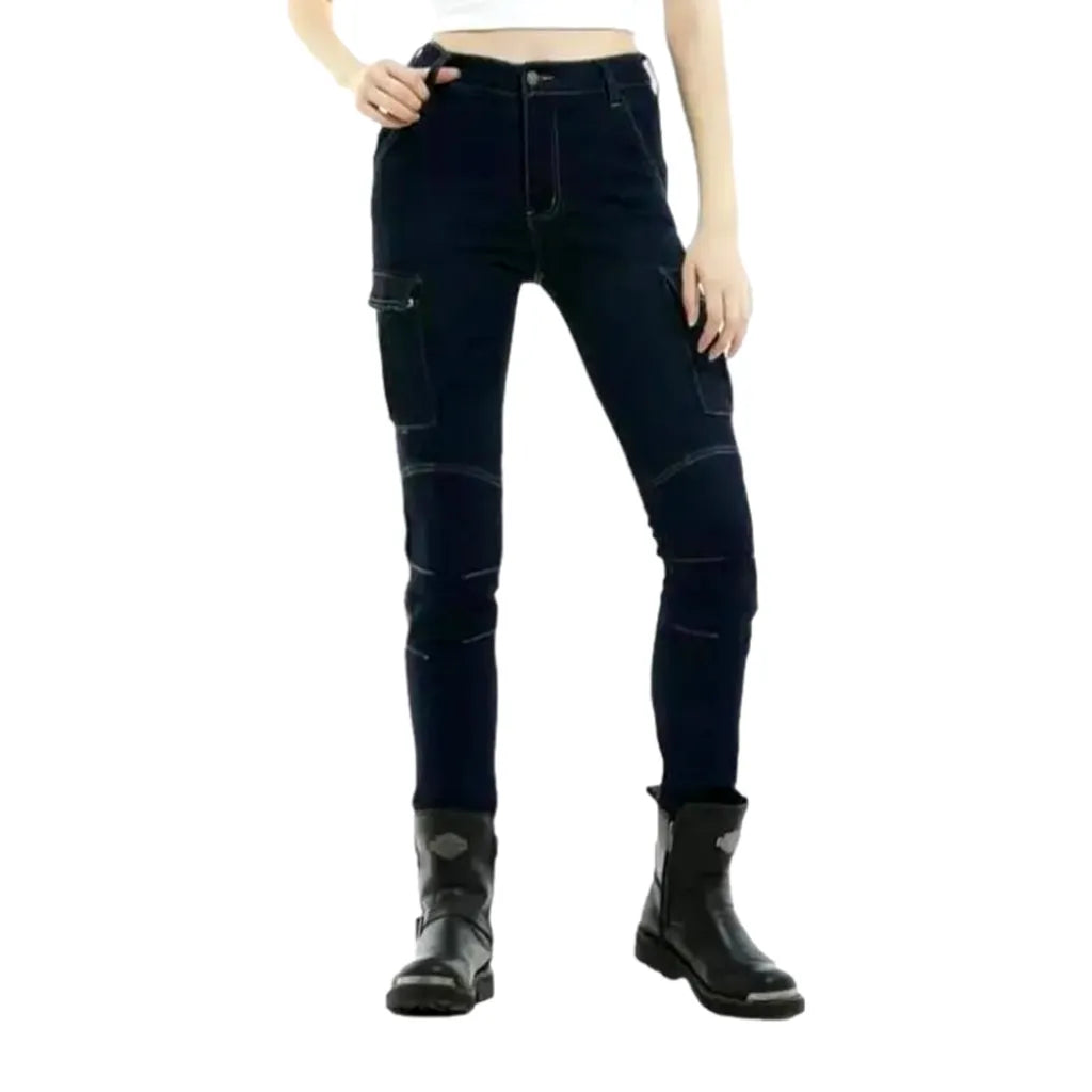 Cargo dark-wash women's motorcycle jeans