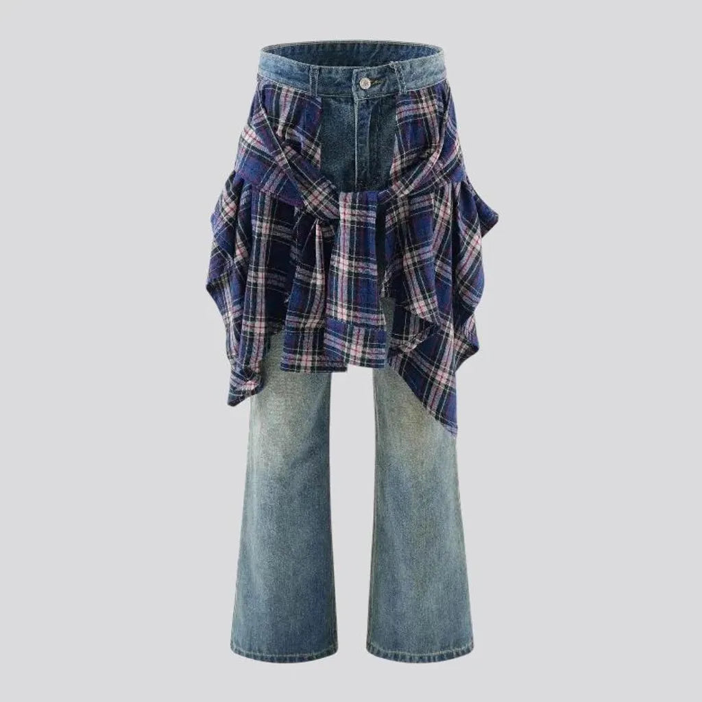 Checkered street fashion jeans for men