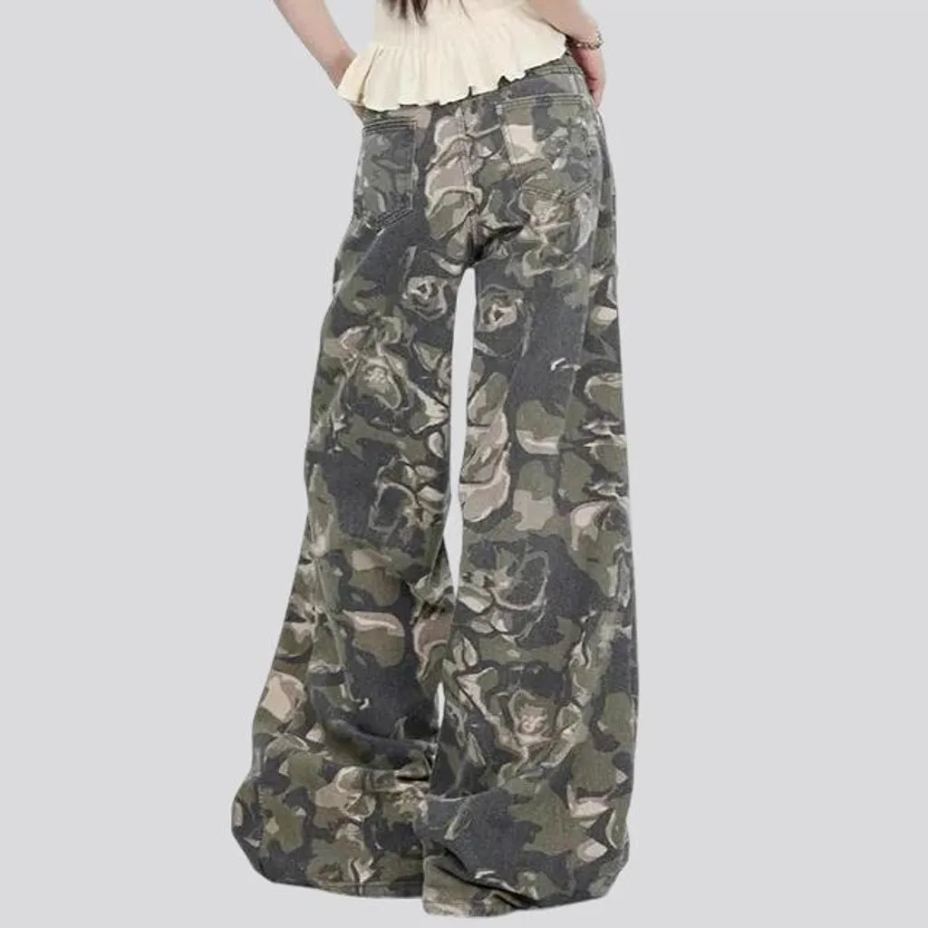 Multicolor camouflage high rise women's jeans