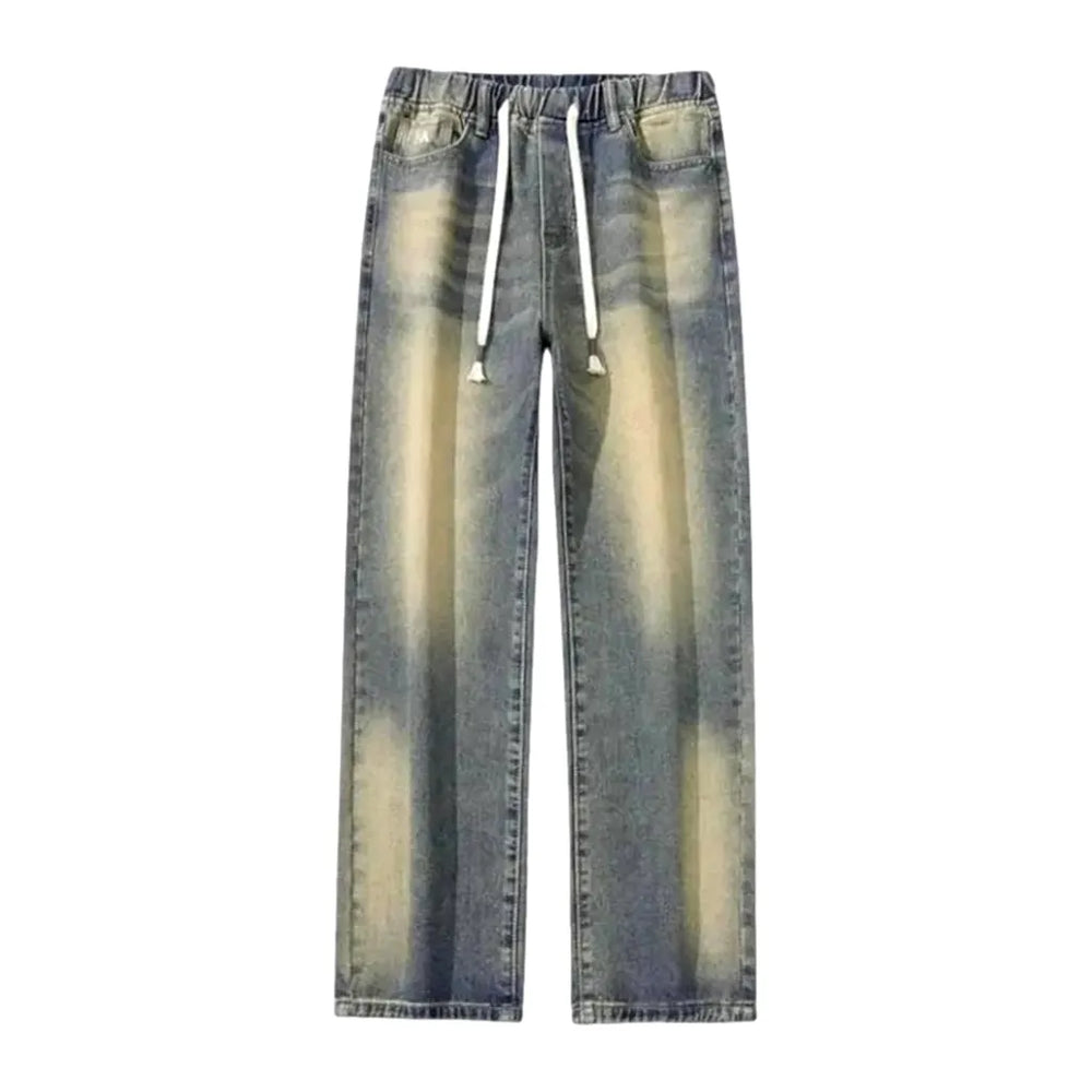 Vintage Boho Style Men's Denim Joggers - Blue