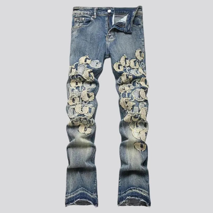Embroidered vintage style jeans for men