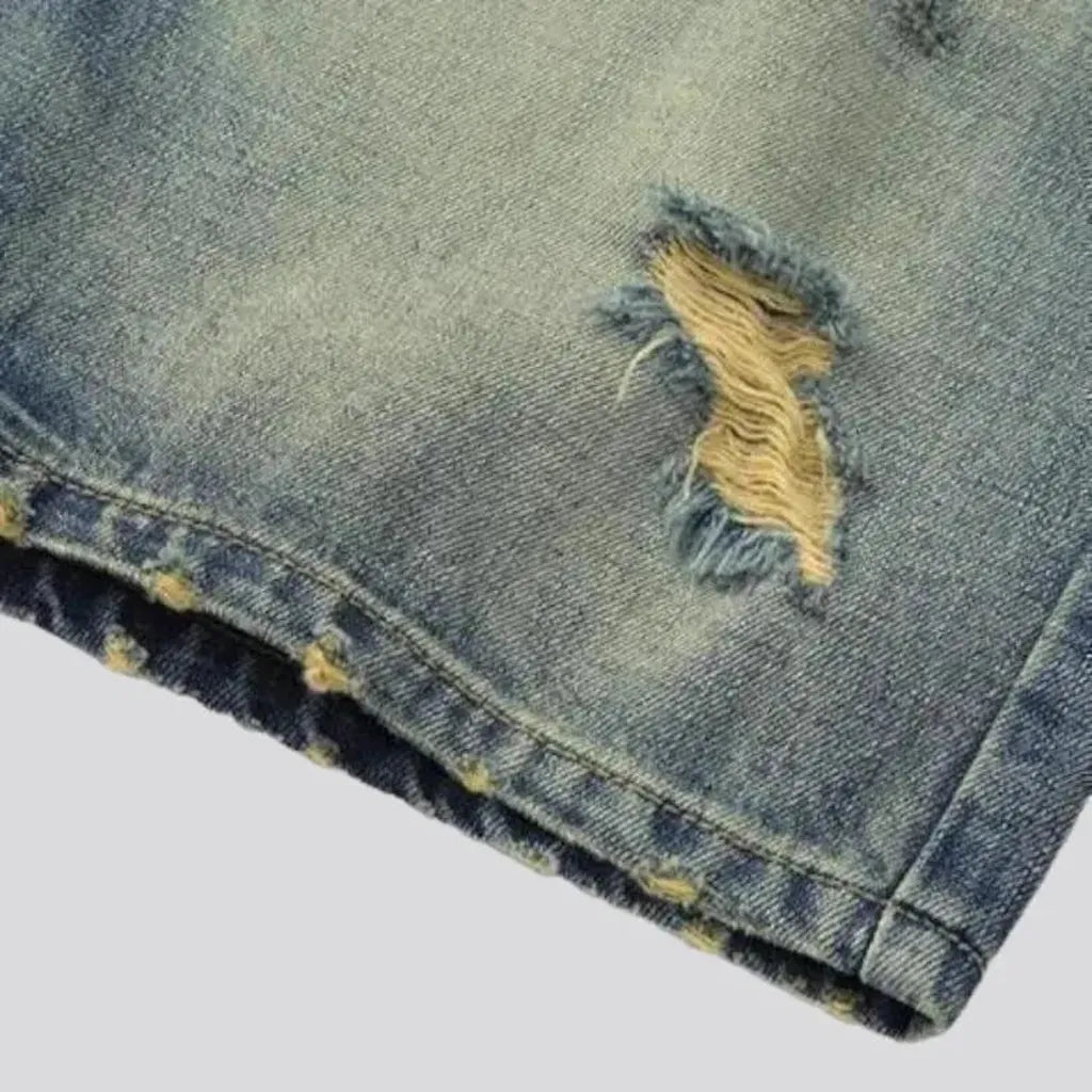 Whiskered distressed jeans shorts
 for men