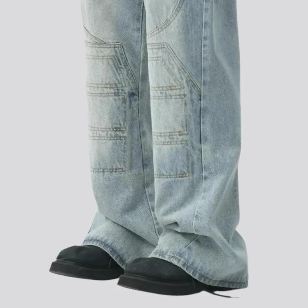 Baggy light wash boho men's jeans