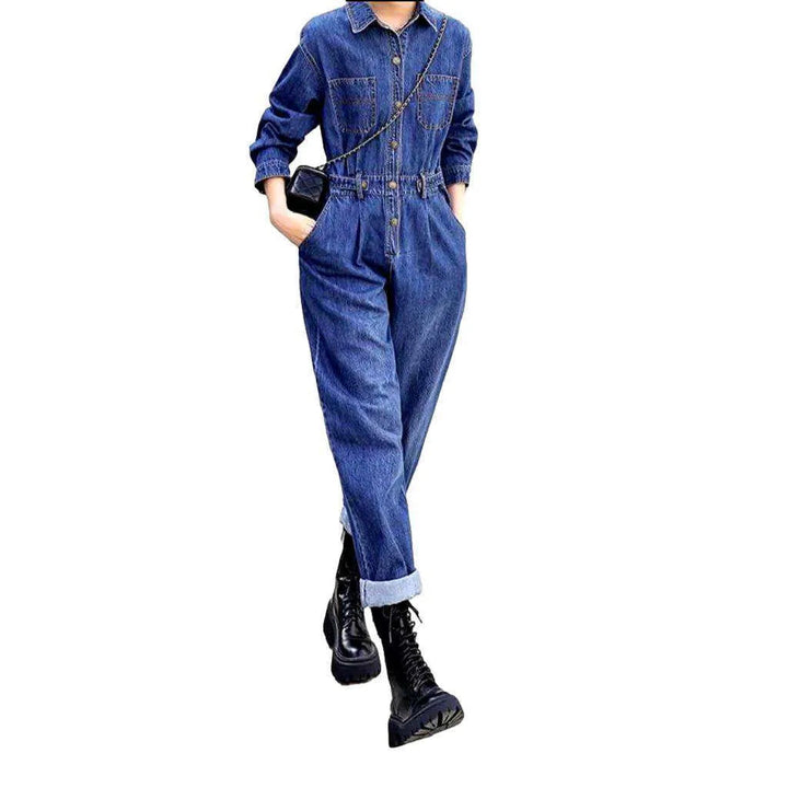 Chic Women's Denim Jumpsuit - Blue