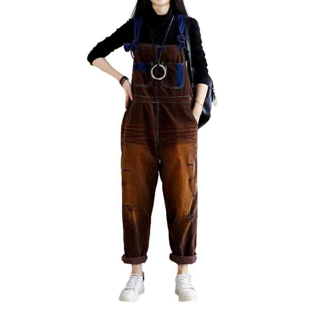 Color Baggy Women's Jean Overall - Brown