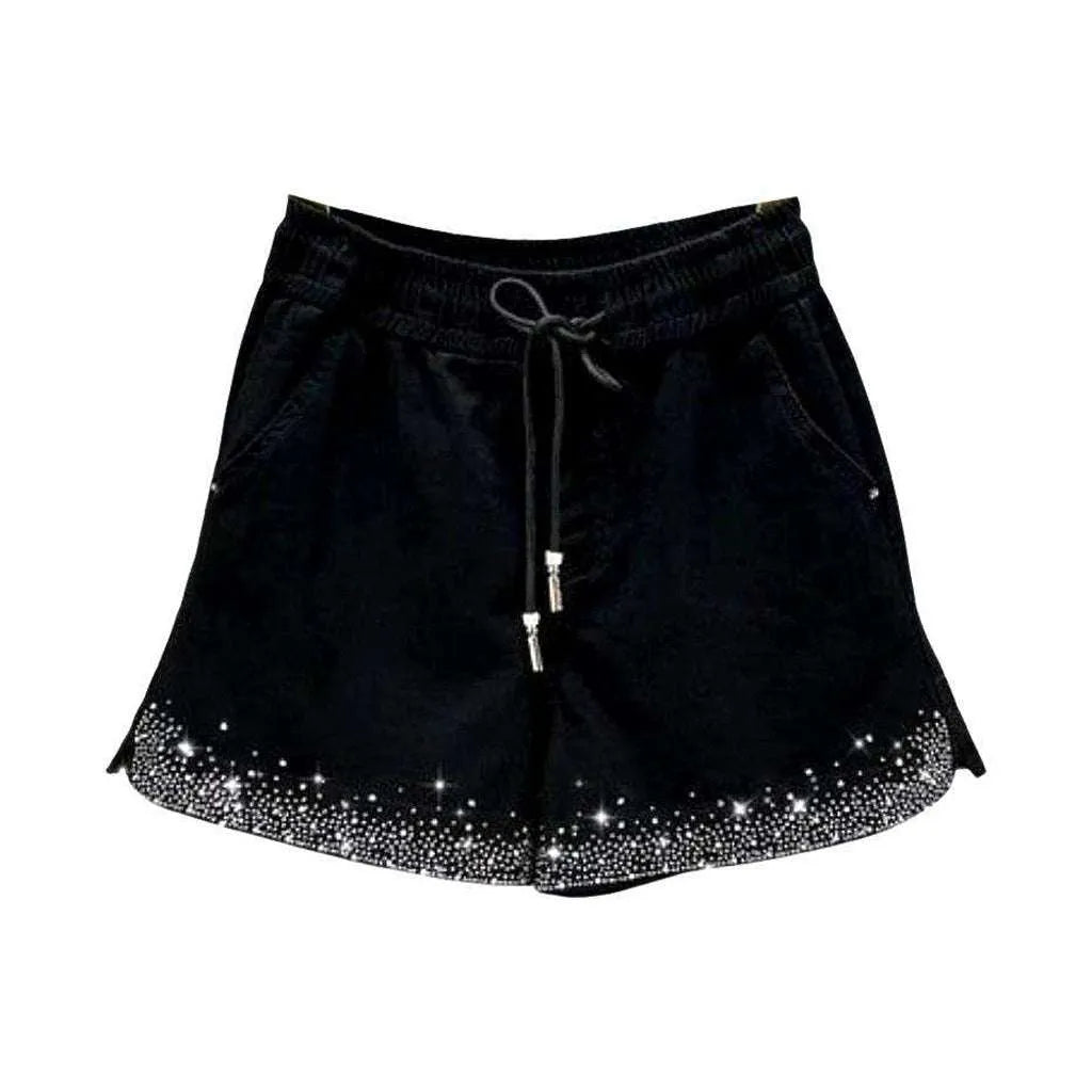 Color rhinestone hem denim shorts