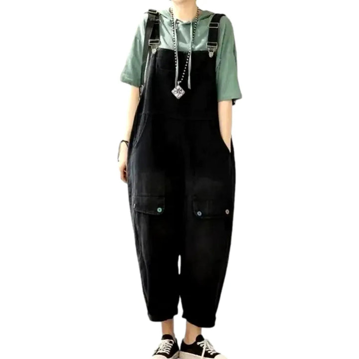 Colorful Denim Dungaree for Women - Black