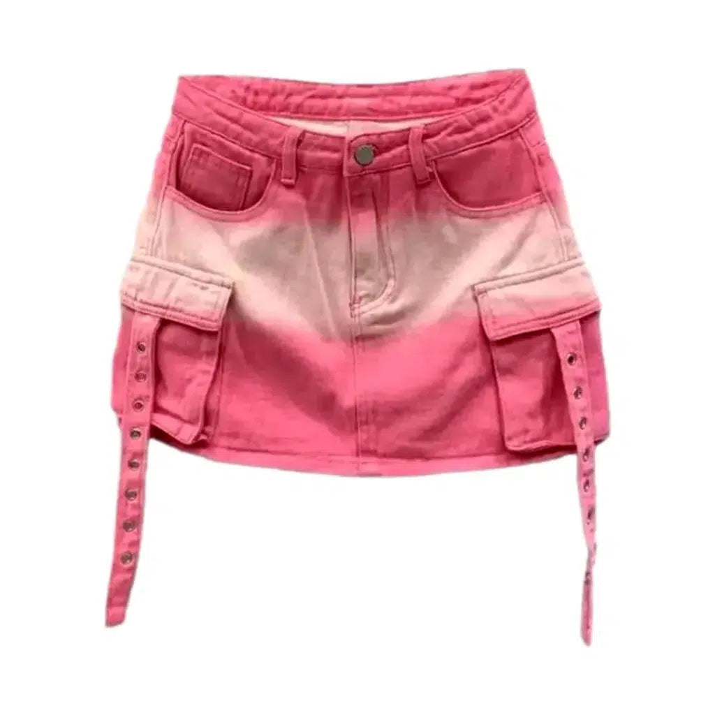 Contrast cargo denim skort for ladies