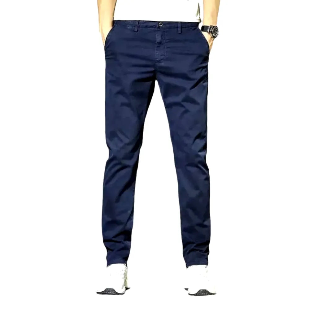 Stretchable Mid Rise Men's Denim Chinos Jeans - Dark Blue