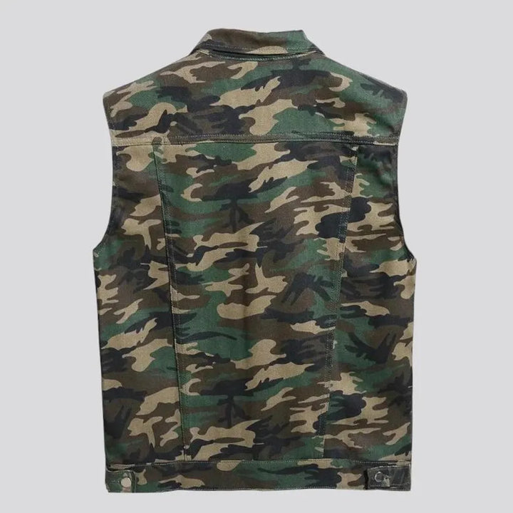 Regular fit durable camouflage men's jeans vest