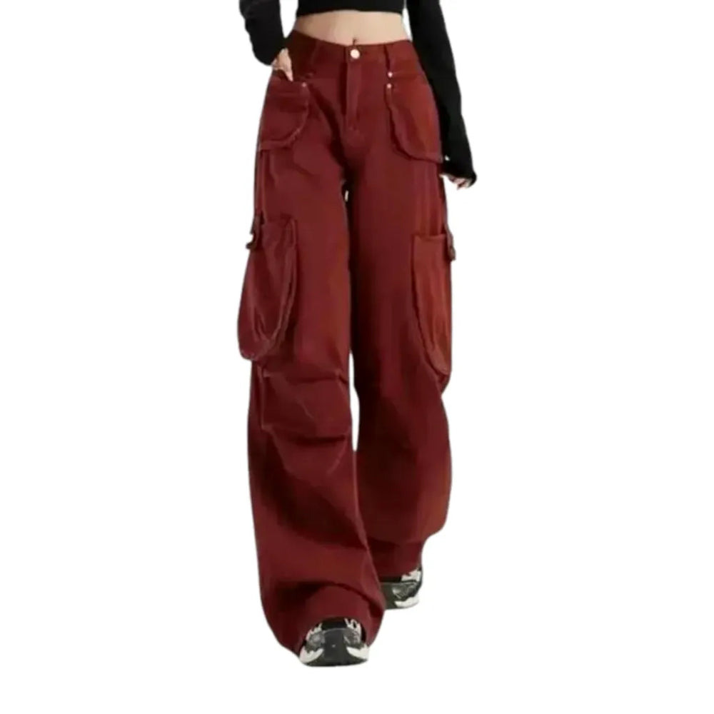 Boho Style High Waist Women's Jeans - Red