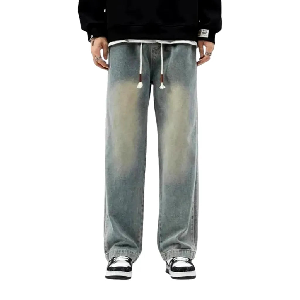 Faded Wash and 90s Style Men's Denim Joggers - Light Blue