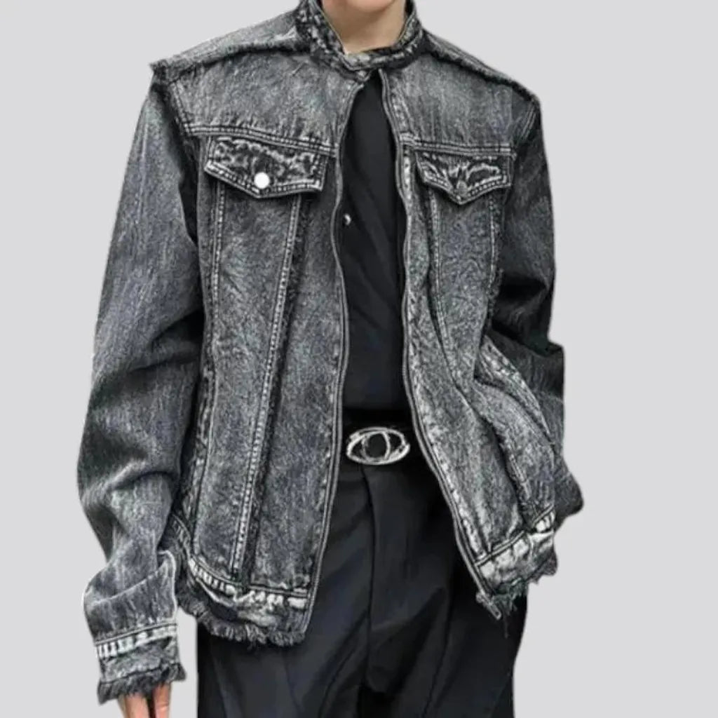 Fashion raw hem fit men's denim jacket