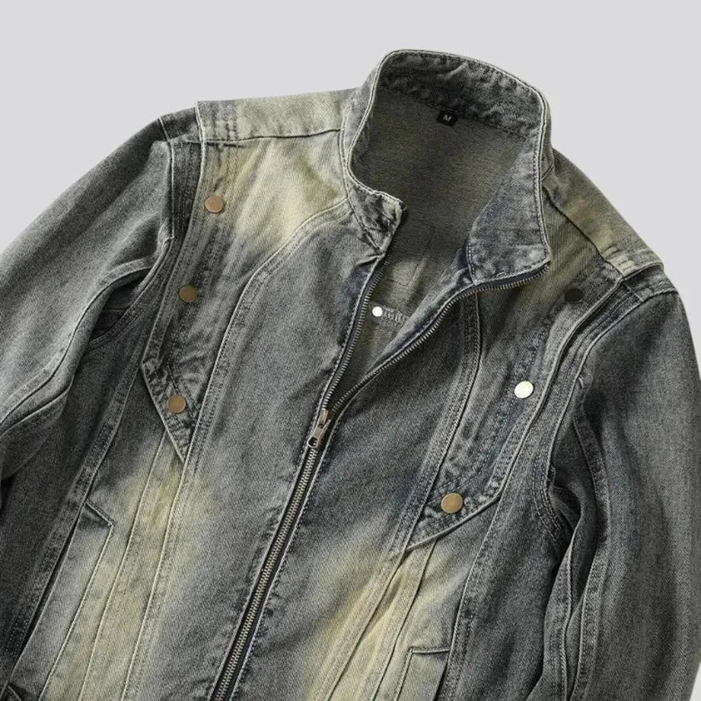 High collar men's denim jacket