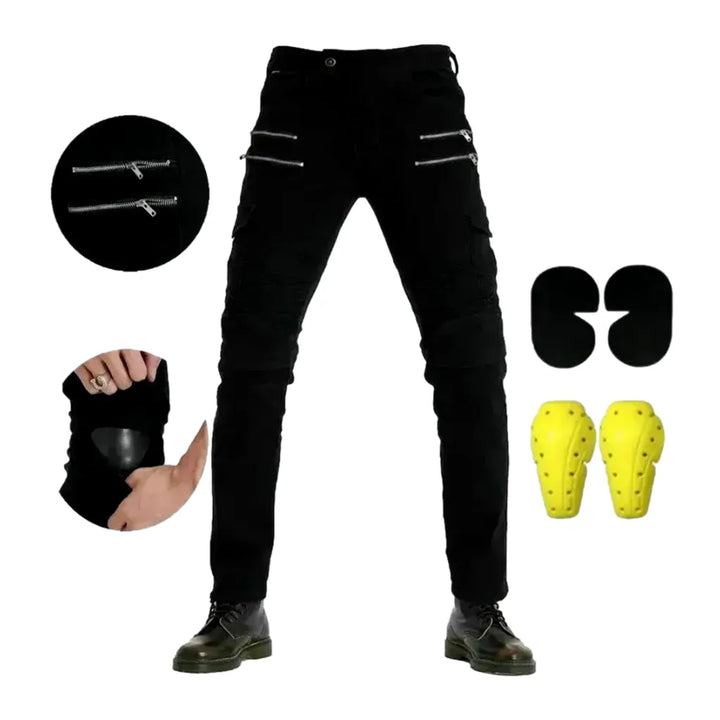 High-rise Biker Fit Moto Jeans for Men - Black