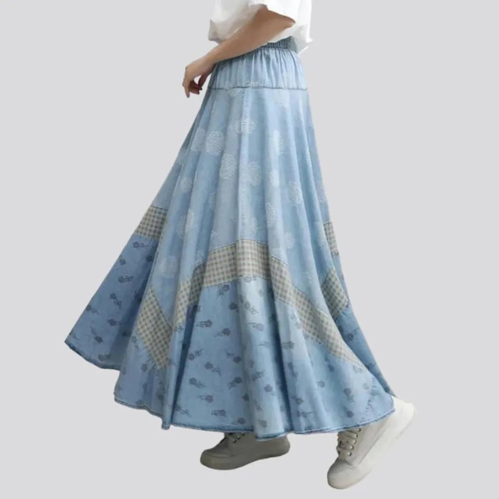 Long painted denim skirt
 for women