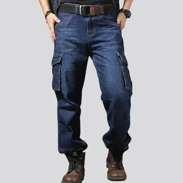 Faded wash biker style moto jeans for men