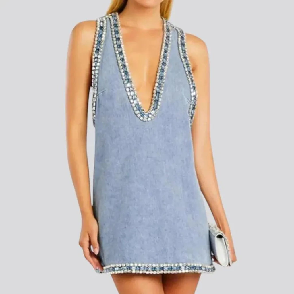 Rhinestone tank top shift denim dress