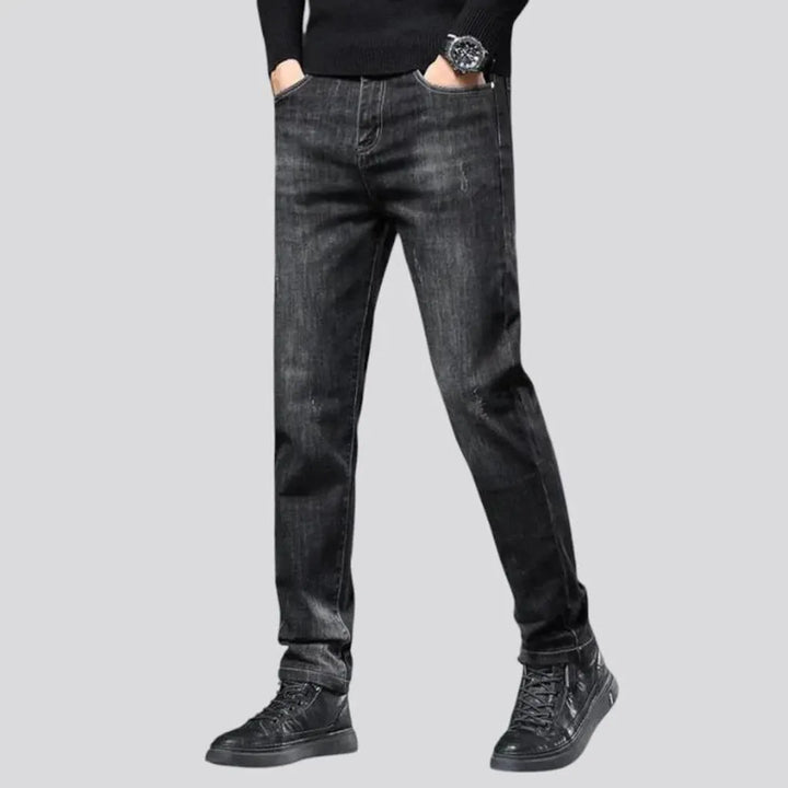 Elastic dark padded jeans for men